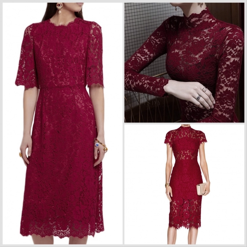 SALE.GIP074 | Guipure-Spitze Blumenmuster und Bogenkante bordeauxrot - 2