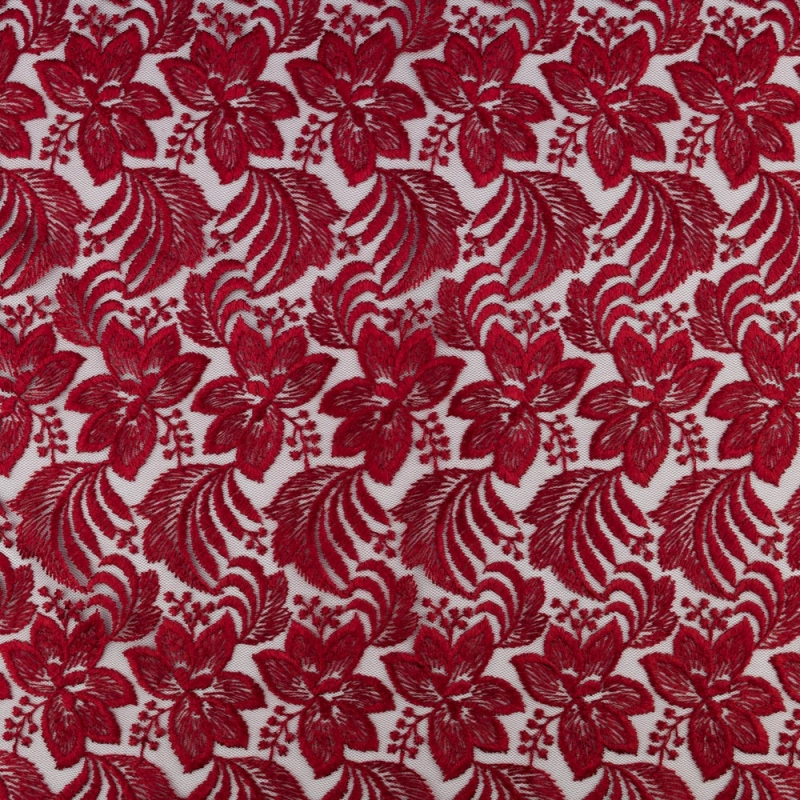 SALE.GIP074 | Guipure-Spitze Blumenmuster und Bogenkante bordeauxrot - 3