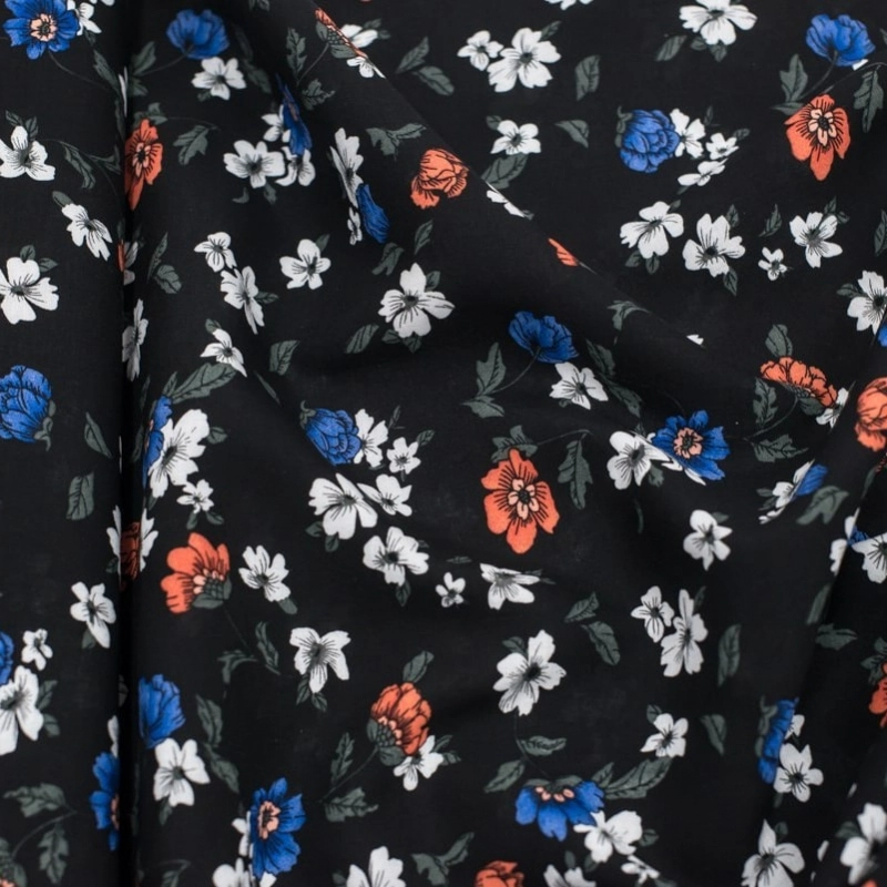 WIS069 | Schwarzer Viskosestoff mit Blumenmuster - 4