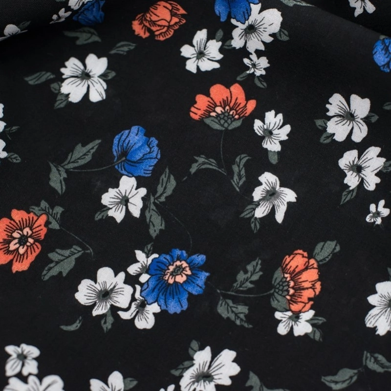 WIS069 | Schwarzer Viskosestoff mit Blumenmuster - 5
