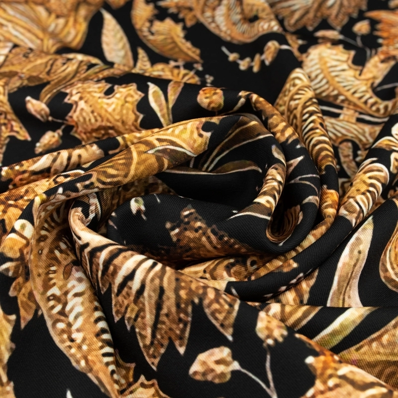 Viskose Twillstoff goldene Blumen schwarz - 3