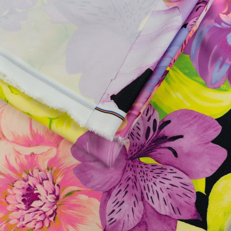 Viskose Twillstoff lila und gelbe Blumen schwarz - 4