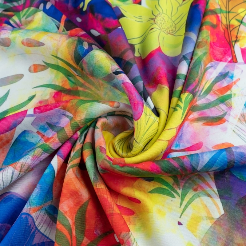 Viskose Twillstoff bunte Blumen und Blätter - 2
