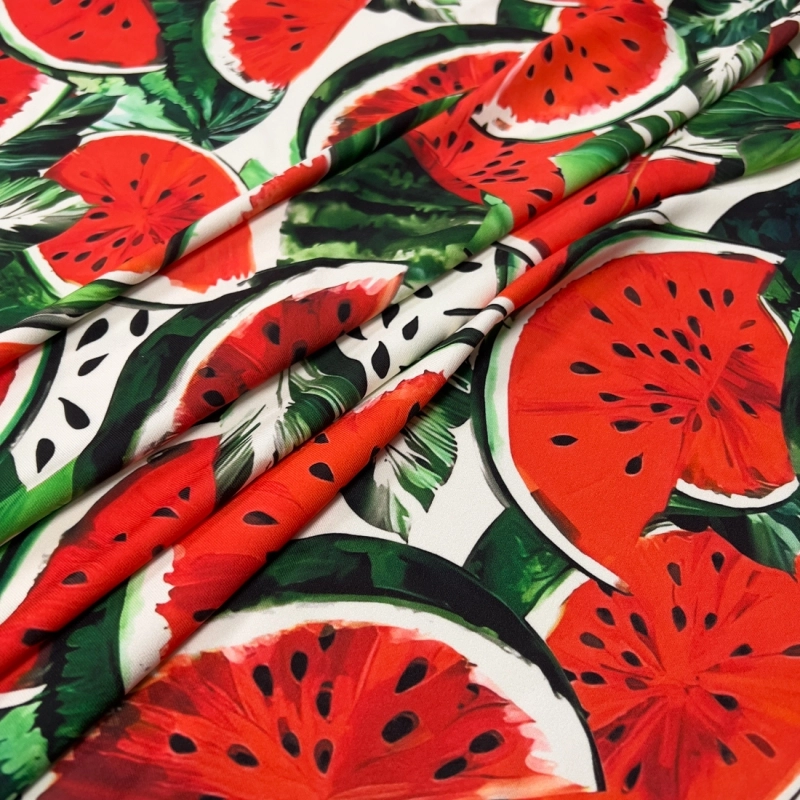 Viskose Twill Wassermelonen und Monstera Blätter - 4