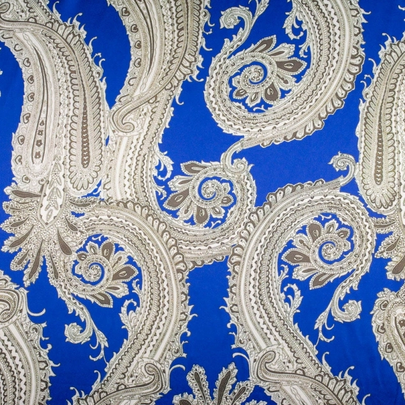 Stretch Satin grauer Paisley blau - 3