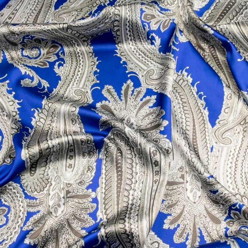 Stretch Satin grauer Paisley blau - 4