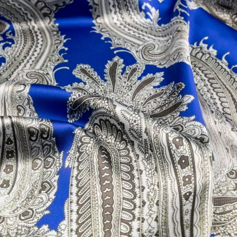 Stretch Satin grauer Paisley blau - 5