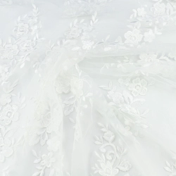 KORS100.371 | Spitzenstoff Blumen & Bogenkante weiß - 1