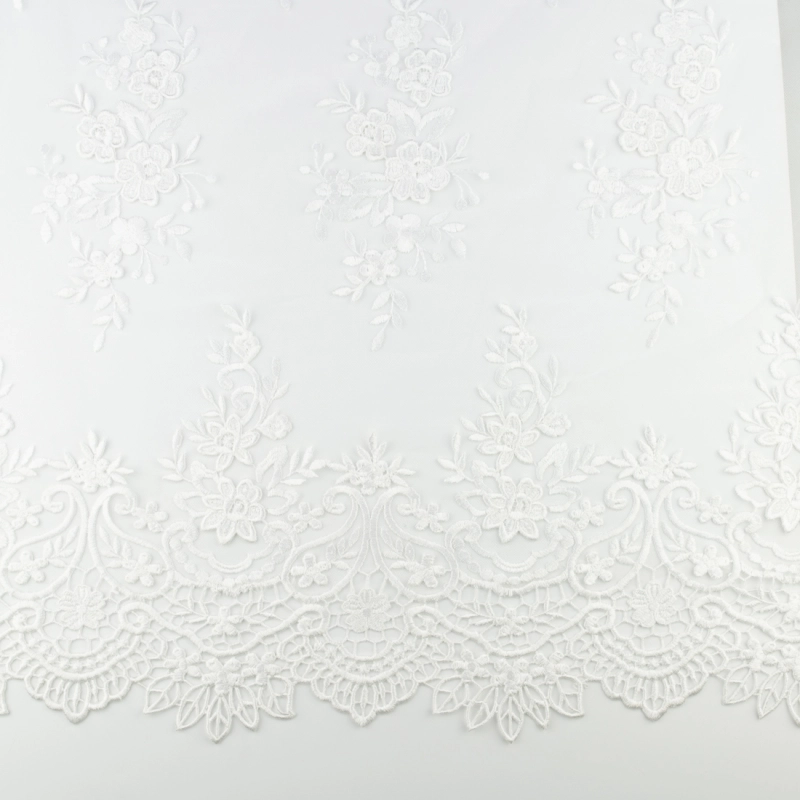 KORS100.371 | Spitzenstoff Blumen & Bogenkante weiß - 6