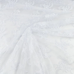 KORS100.381 | Spitzenstoff Blumen und Bogenkante weiß - 1