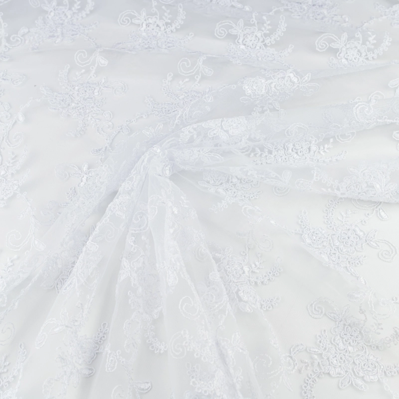 KORS100.381 | Spitzenstoff Blumen und Bogenkante weiß - 1