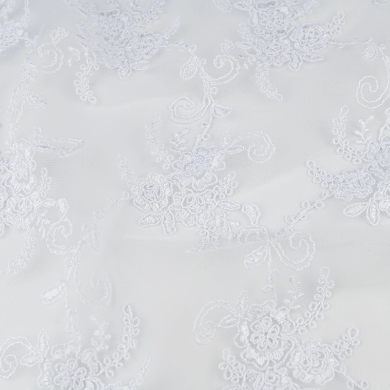 KORS100.381 | Spitzenstoff Blumen und Bogenkante weiß - 4