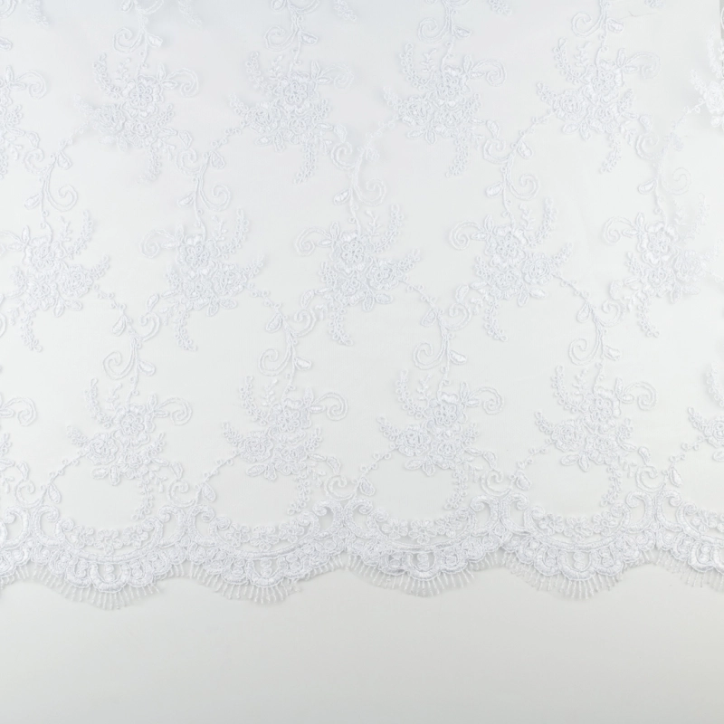KORS100.381 | Spitzenstoff Blumen und Bogenkante weiß - 5