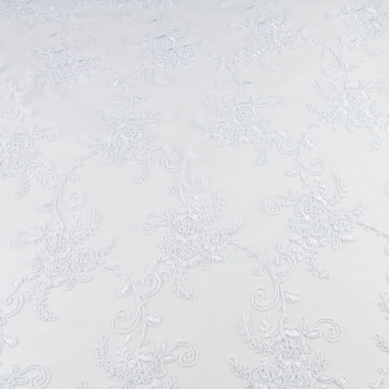 KORS100.381 | Spitzenstoff Blumen und Bogenkante weiß - 6