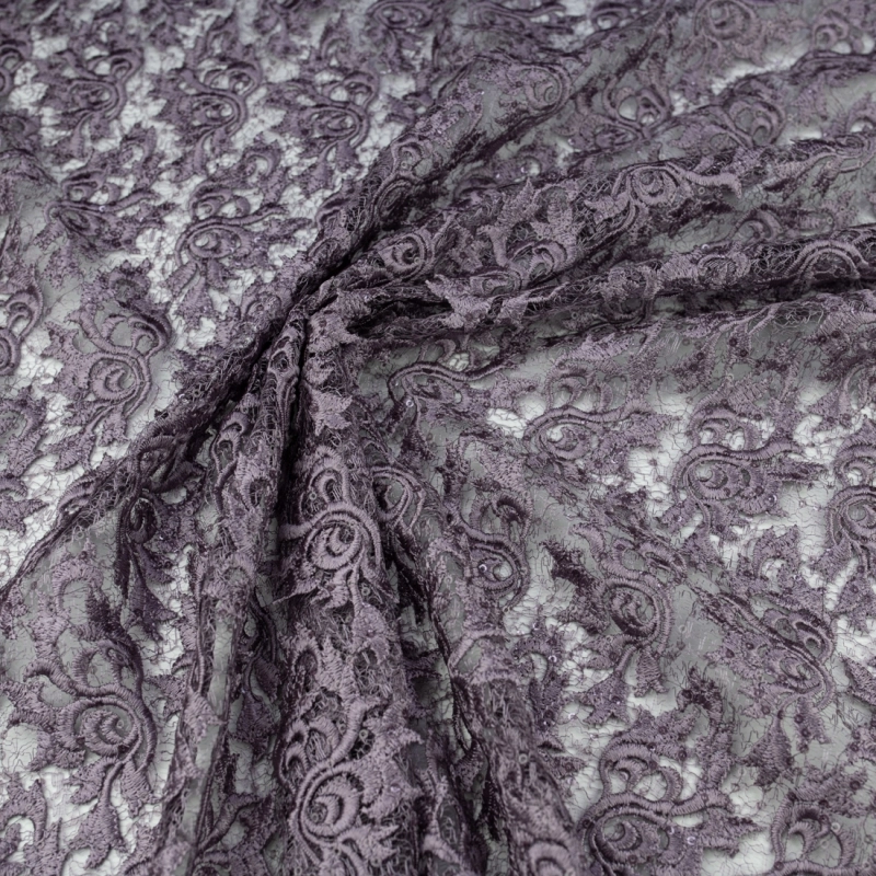 KORS100.406 | Spitzenstoff mit Pailletten und Blumen violett - 1
