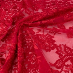 KORS100.410 | Spitzenstoff mit Blumen rot - 1