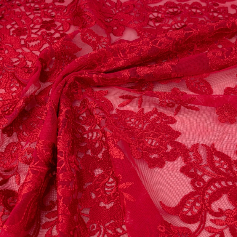 KORS100.410 | Spitzenstoff mit Blumen rot - 1