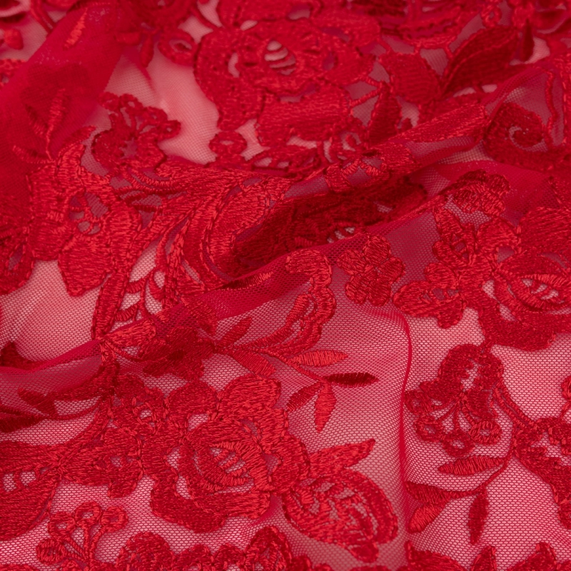 KORS100.410 | Spitzenstoff mit Blumen rot - 3