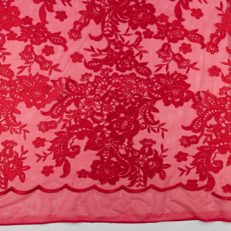 KORS100.410 | Spitzenstoff mit Blumen rot - 4