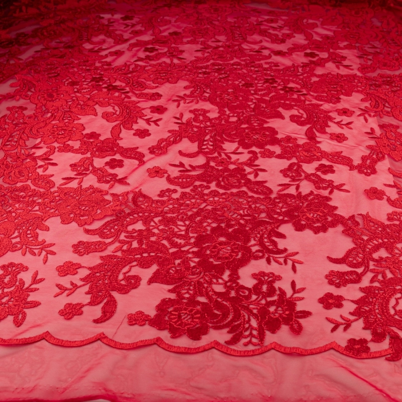 KORS100.410 | Spitzenstoff mit Blumen rot - 5