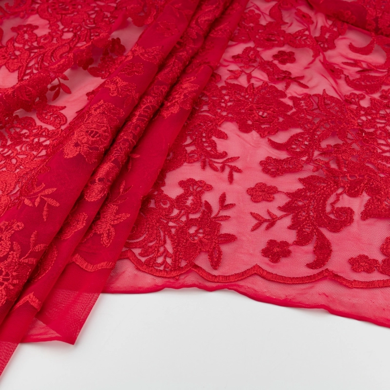 KORS100.410 | Spitzenstoff mit Blumen rot - 6
