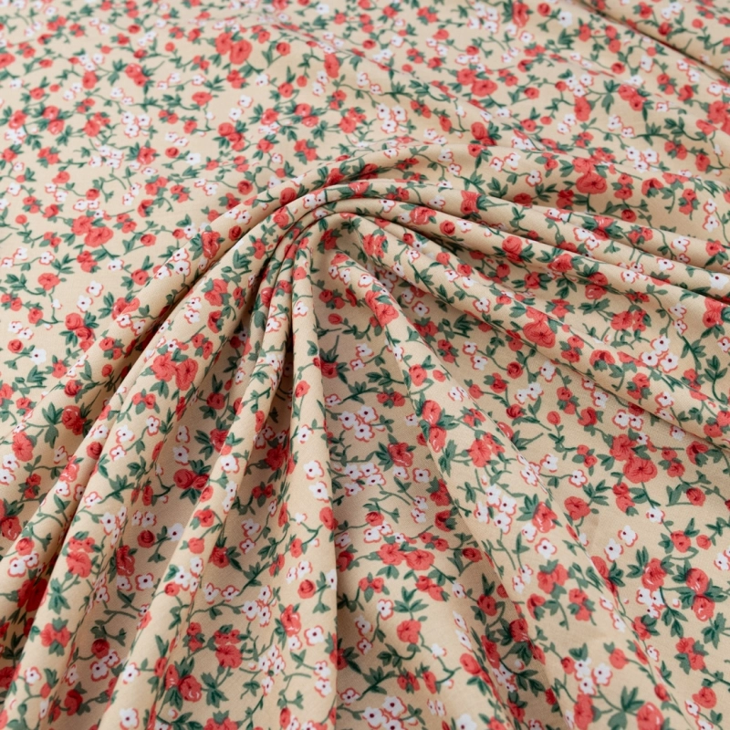 WIS707 | Viskosestoff mit Blumenmuster beige - 1
