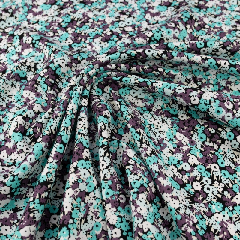 WIS708 | Viskosestoff mit Blumenmuster türkis - 1