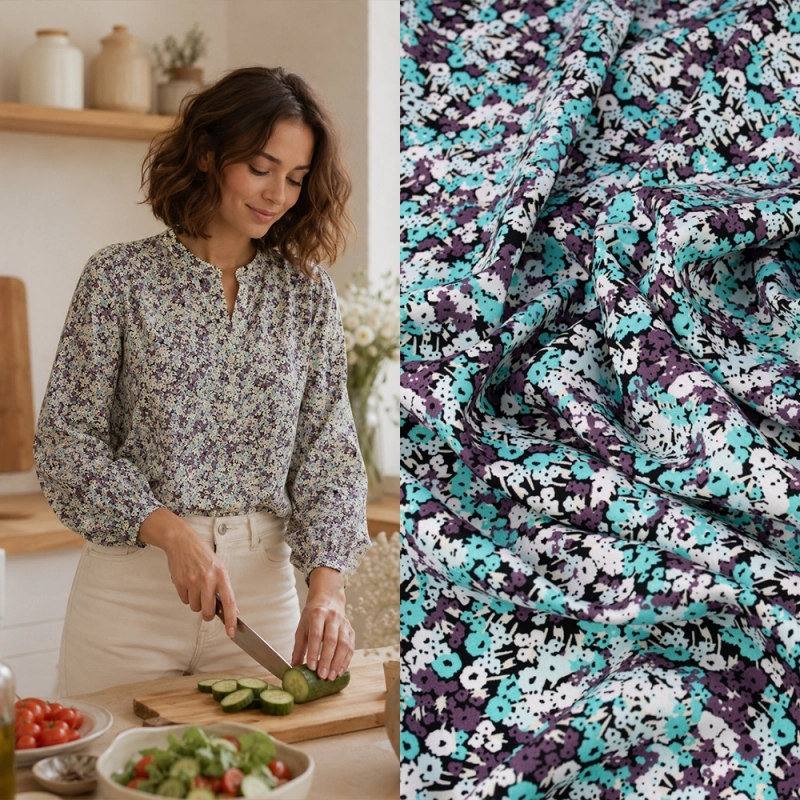 WIS708 | Viskosestoff mit Blumenmuster türkis - 2
