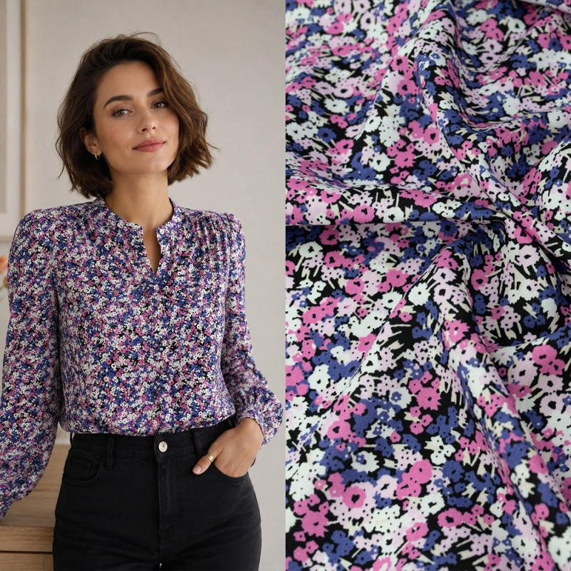WIS709 | Viskosestoff mit Blumenmuster rosa - 2