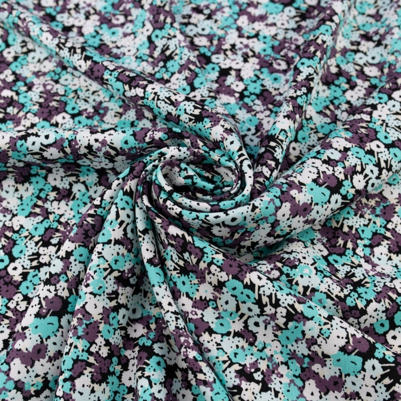 WIS708 | Viskosestoff mit Blumenmuster türkis - 3