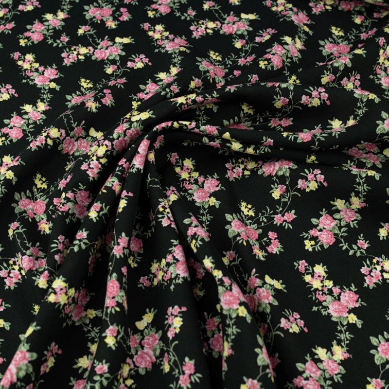 WIS711 | Viskosestoff mit Blumenmuster schwarz - 1