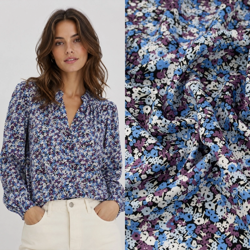 WIS710 | Viskosestoff mit Blumenmuster blau - 2