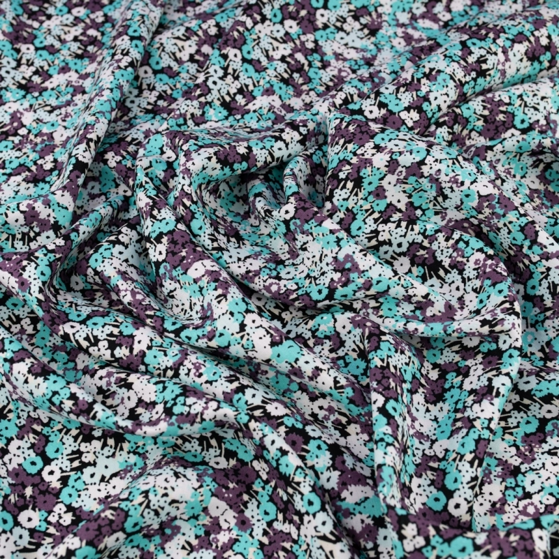WIS708 | Viskosestoff mit Blumenmuster türkis - 5