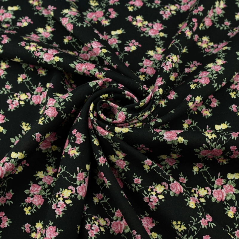 WIS711 | Viskosestoff mit Blumenmuster schwarz - 3