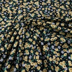 WIS713 | Viskosestoff mit Blumenmuster in schwarz - 1