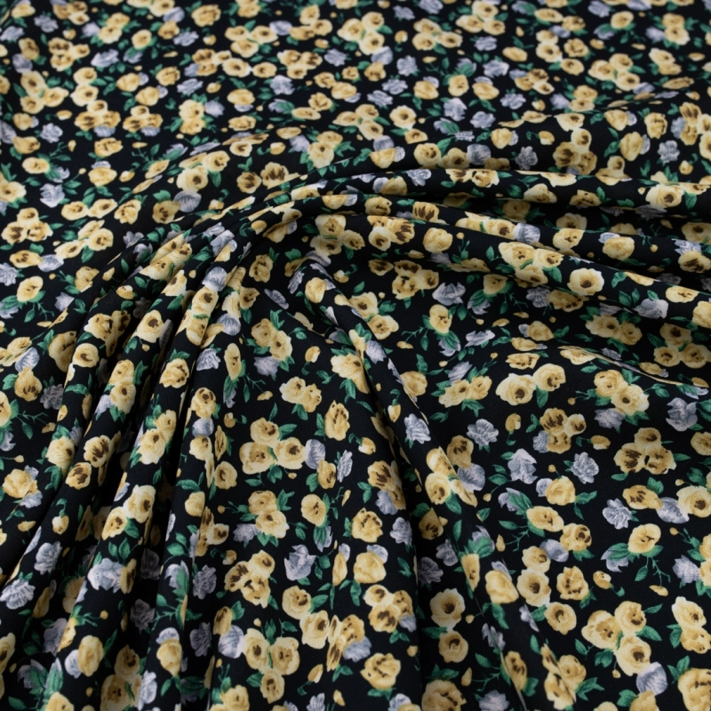 WIS713 | Viskosestoff mit Blumenmuster in schwarz - 1