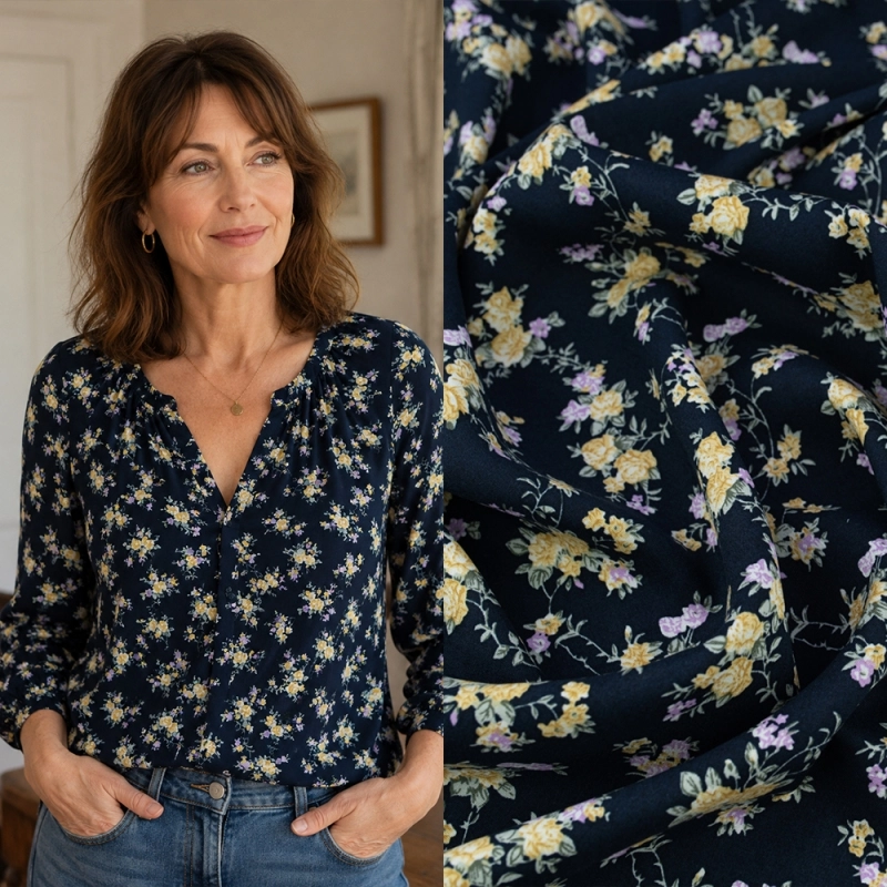 WIS712 | Viskosestoff mit Blumenmuster navy - 2