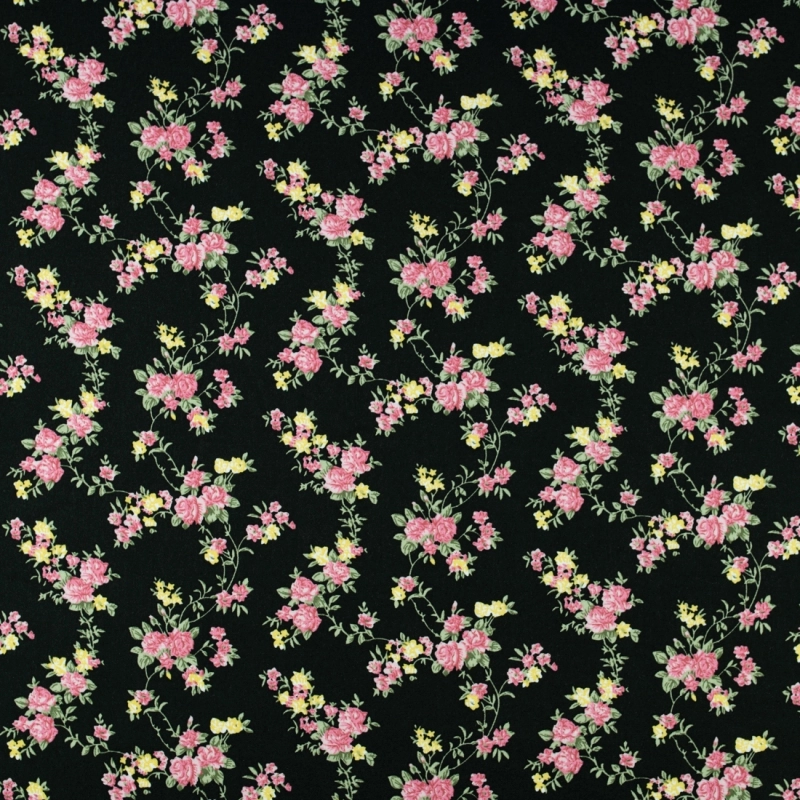 WIS711 | Viskosestoff mit Blumenmuster schwarz - 4