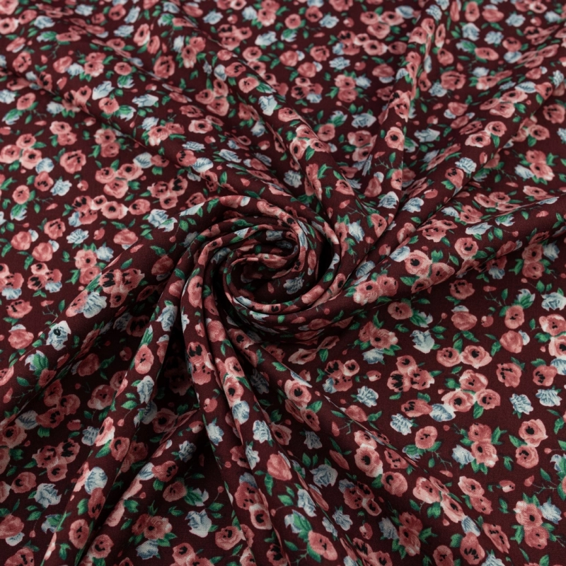 WIS714 | Viskosestoff mit Blumenmuster bordeauxrot - 1