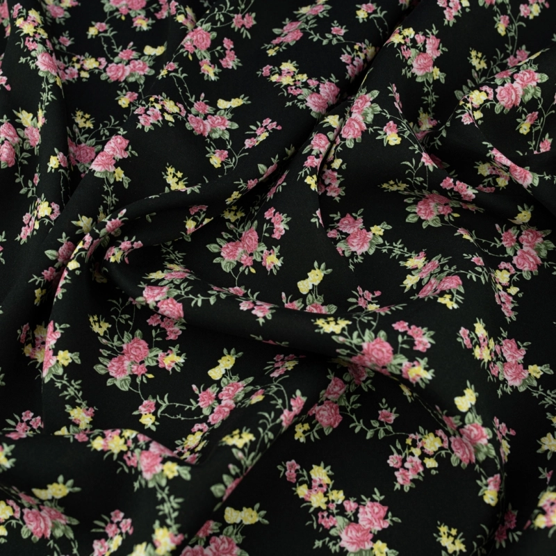 WIS711 | Viskosestoff mit Blumenmuster schwarz - 5