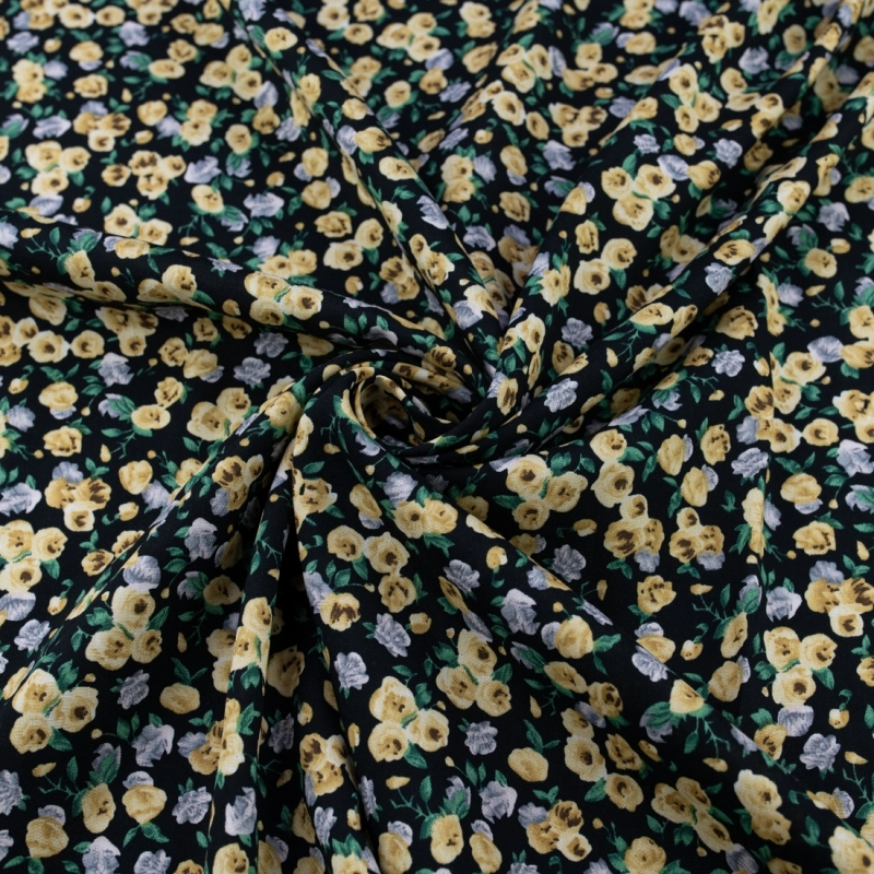 WIS713 | Viskosestoff mit Blumenmuster in schwarz - 3