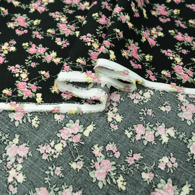 WIS711 | Viskosestoff mit Blumenmuster schwarz - 6