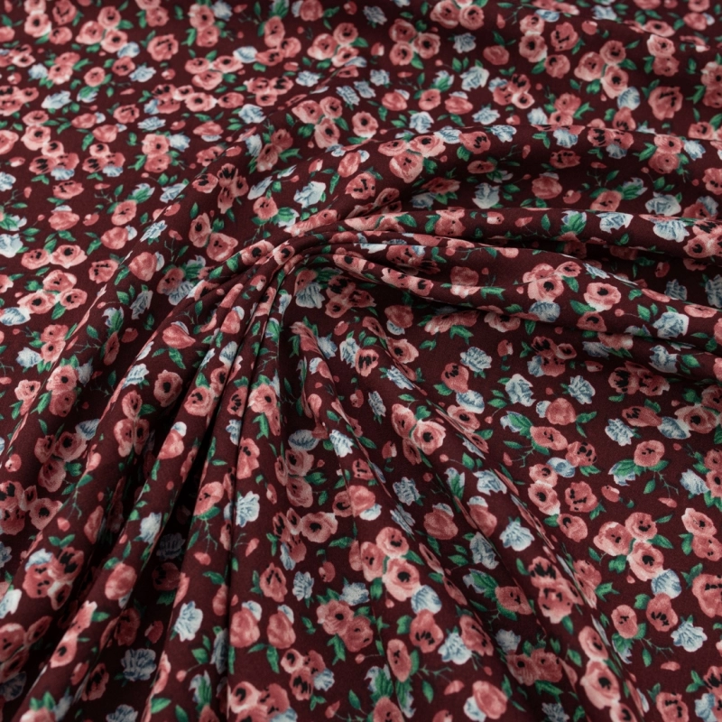 WIS714 | Viskosestoff mit Blumenmuster bordeauxrot - 3