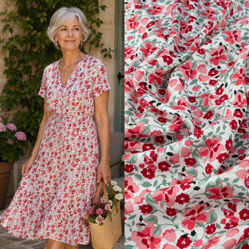 WIS715 | Viskosestoff mit Blumenmuster weiß - 2