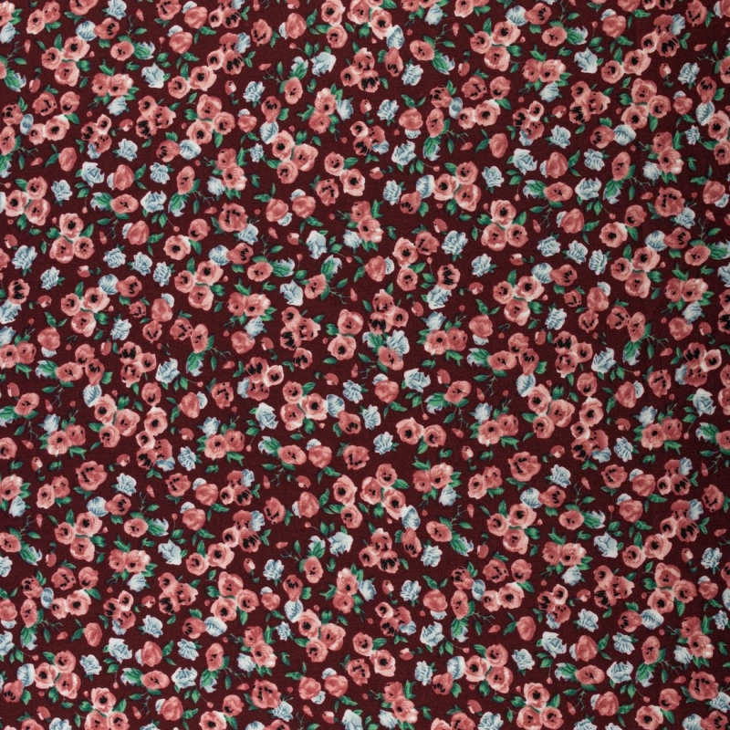WIS714 | Viskosestoff mit Blumenmuster bordeauxrot - 4