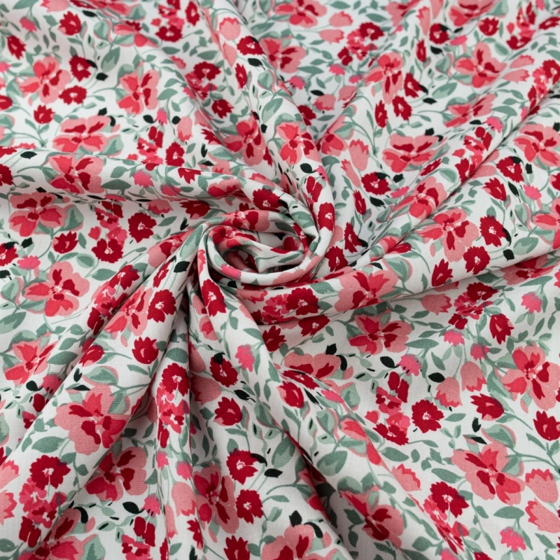 WIS715 | Viskosestoff mit Blumenmuster weiß - 3
