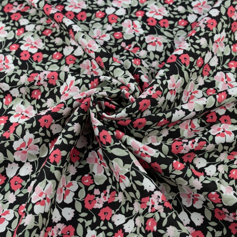 WIS716 | Schwarzer Viskosestoff mit Blumenmuster - 3