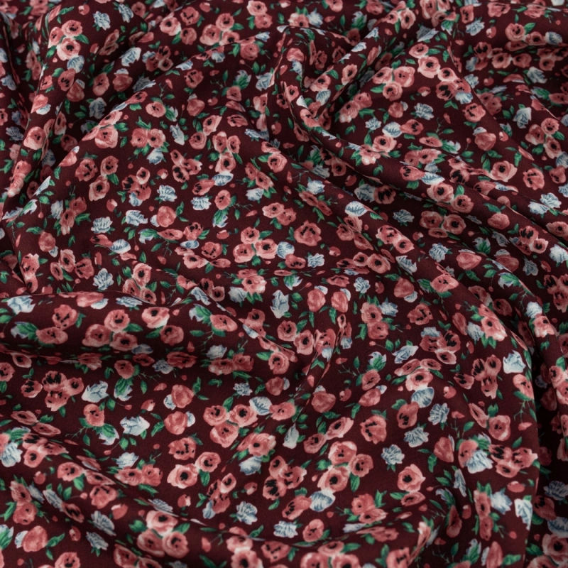 WIS714 | Viskosestoff mit Blumenmuster bordeauxrot - 5