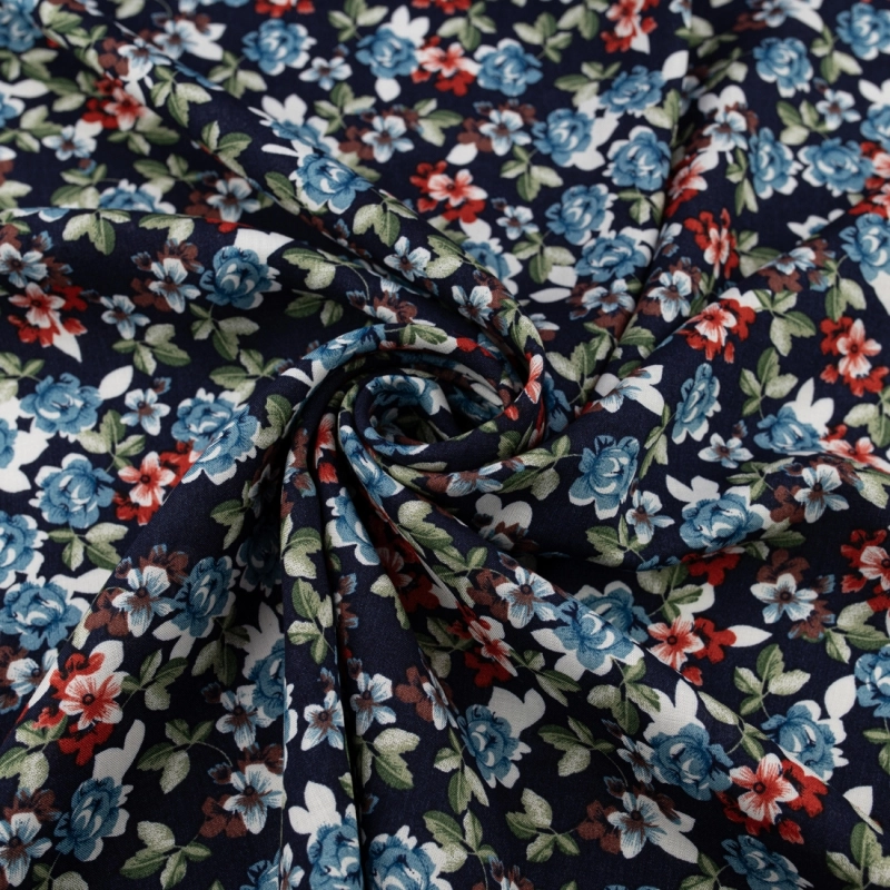 WIS718 | Viskosestoff mit Blumenmuster in navy - 1