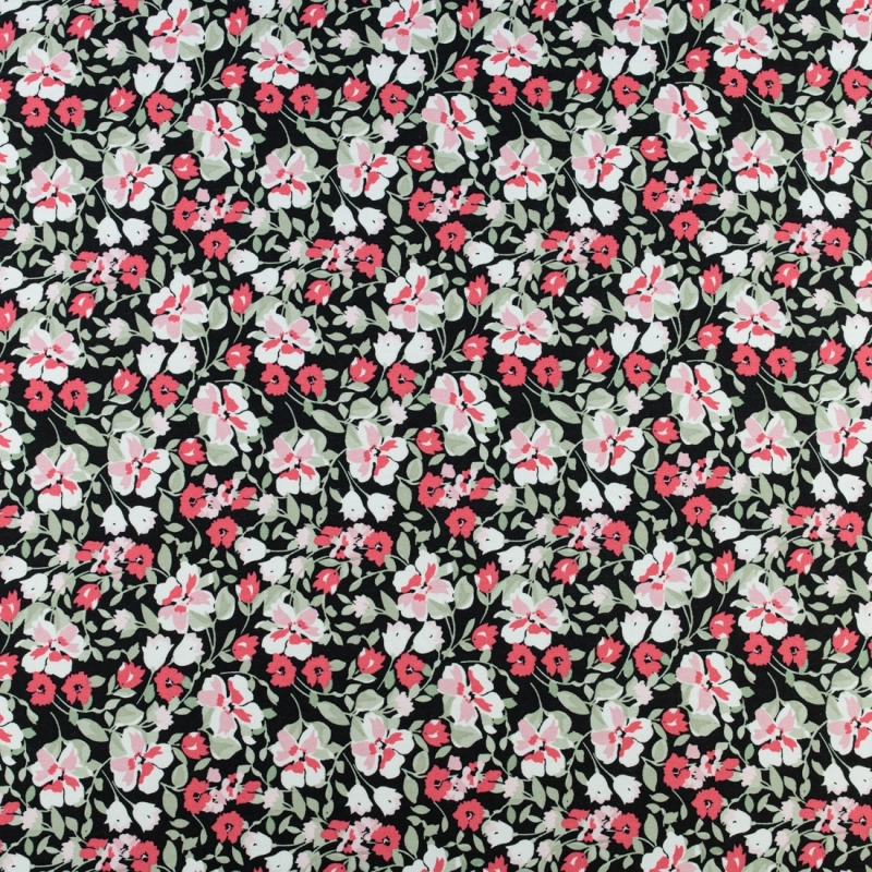 WIS716 | Schwarzer Viskosestoff mit Blumenmuster - 4